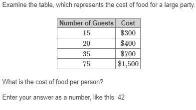 Examine the table, which represents the cost of food for a large party. Number of-example-1