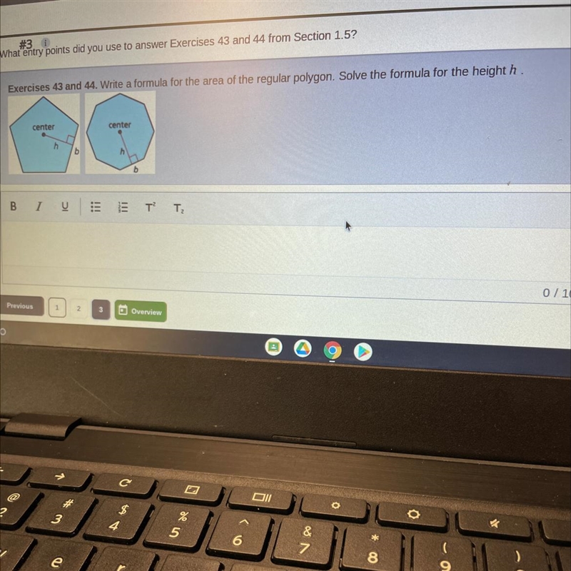 Write a formula for the area of the regular polygon. Solve the formula for the height-example-1