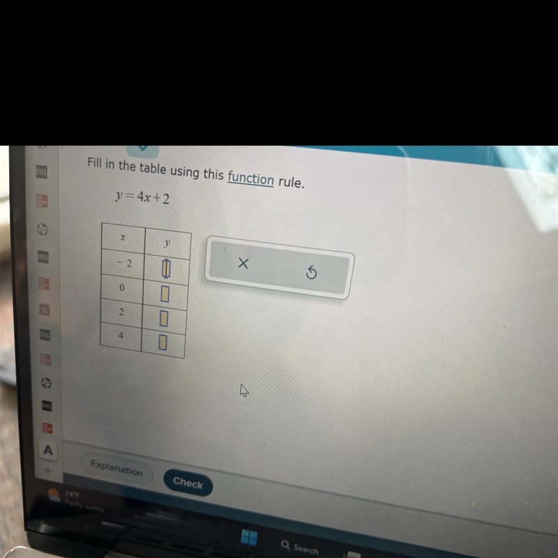 Fill in the blank using the function y=4x+2 use the photo to help-example-1