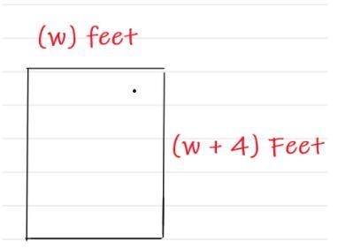 The image represents a rectangular patio that has a length equal to 4 feet more than-example-1