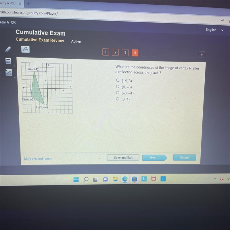 What are the coordinates of the image of vertex R after a reflection across the y-example-1