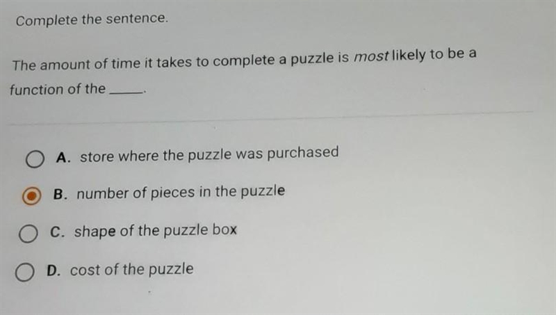 Complete the sentence. The amount of time it takes to complete a puzzle is most likely-example-1