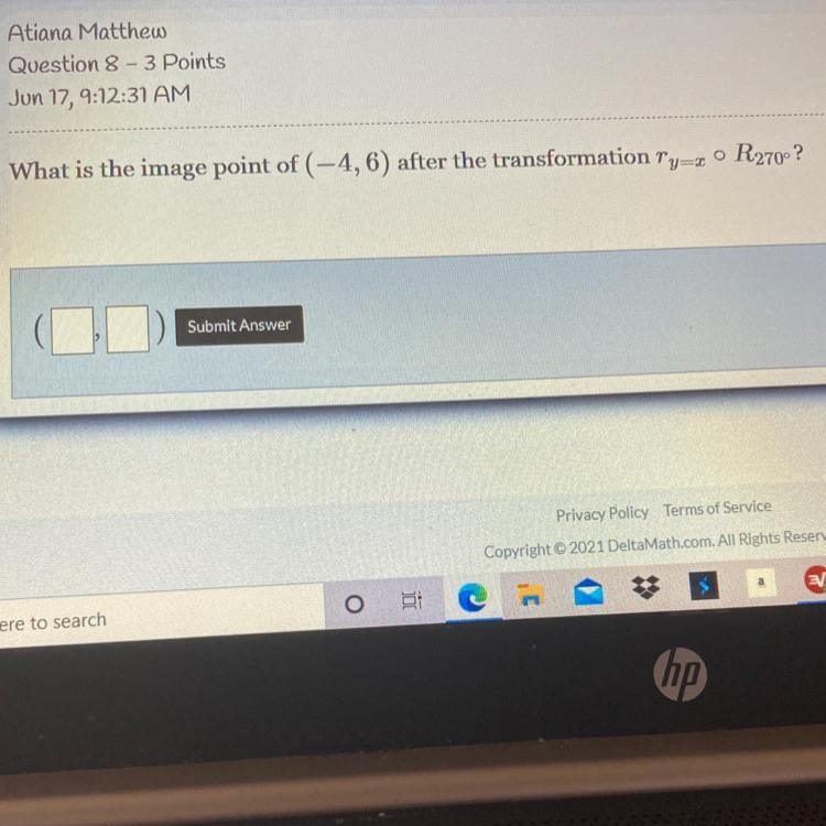 What is the image point of (-4,6) after the transformation ry=x o R270?-example-1