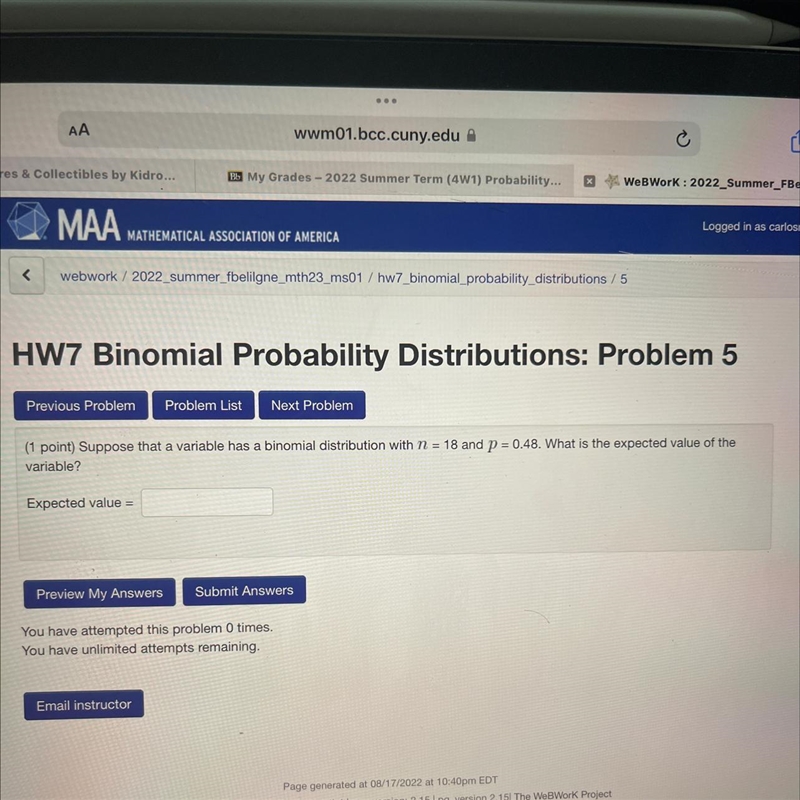 Suppose that a variable has a binomial distribution with n=18 and p=0.48 what is the-example-1