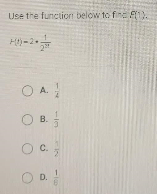 Use the function below to find F(1). 1 FO) = 2. 23 =25-example-1