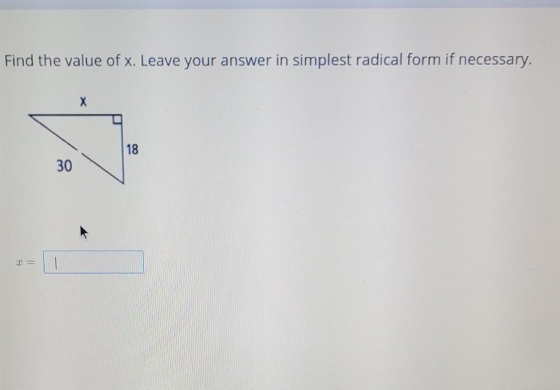 Find the value of x. leave your answer in simplest radical form if necessary show-example-1