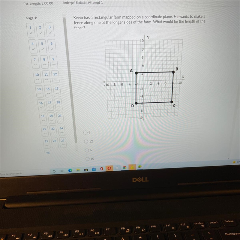 Kevin has a rectangular farm mapped on a coordinate plane.He wants to make a fence-example-1