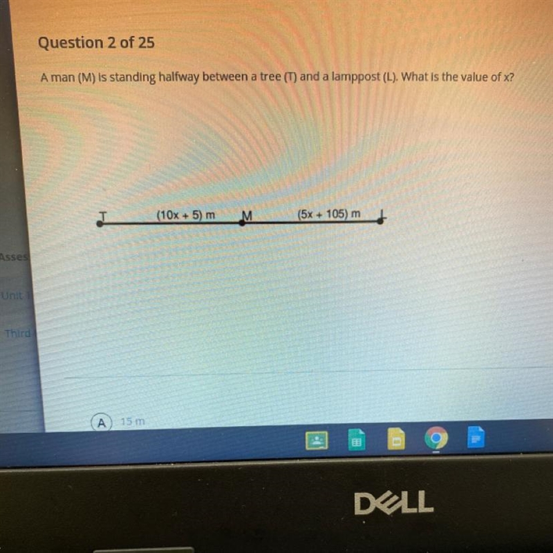 Question 2 of 25Aman (M) is standing halfway between a tree (1) and a lamppost (1). What-example-1