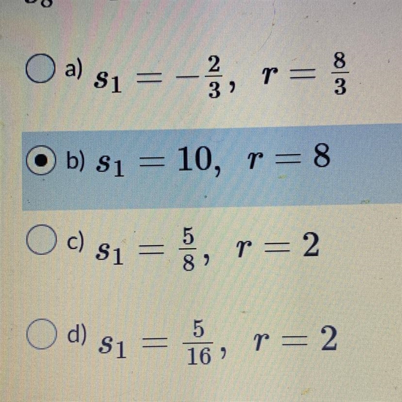 Find the values of S1 and R for a geometric sequence with S5=10 and S8=80-example-1