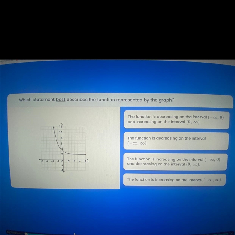 Which statement best describes the function represented by the graph?-example-1