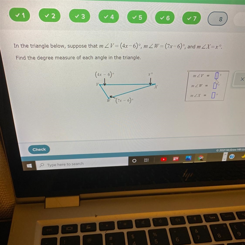 How do I find the degree measure of each angle in the attached problem?-example-1