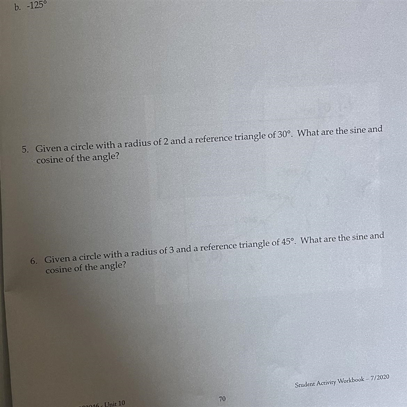 6. Given a circle with a radius of 3 and a reference triangle of 45°. What are the-example-1