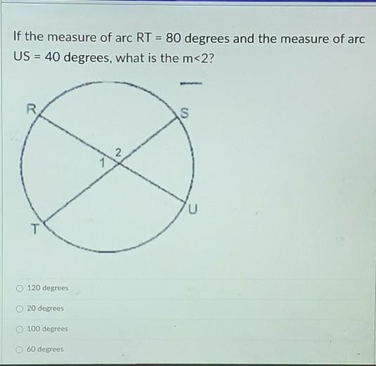 If the measure if arc RT=80 degrees and the measure of arc US=40 degrees, what is-example-1