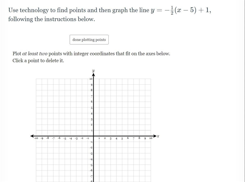 Use technology to find points and then graph the line y= -1/2 (x-5)+1 following the-example-1