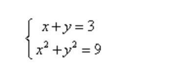 What is the solution set to the following system?x + y = 3x^2 = y^2 = 9-example-1