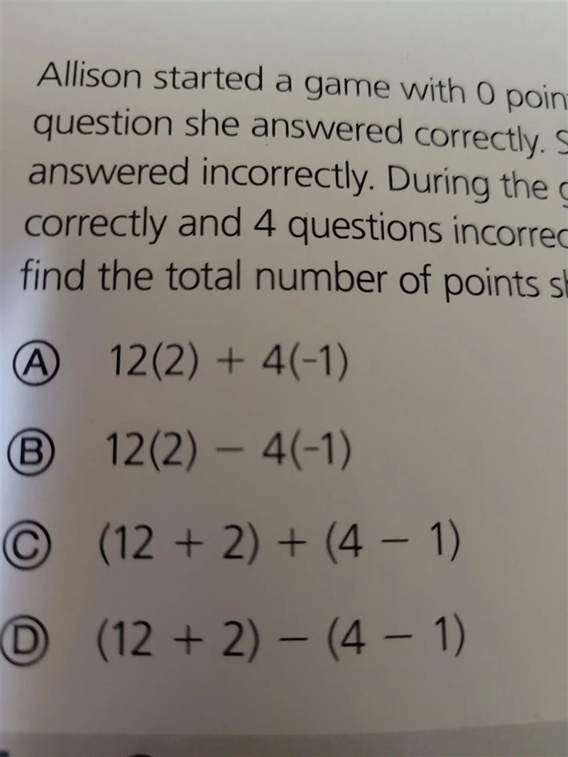 Allison started a game with O points. She earned 2 points for each question she answered-example-1