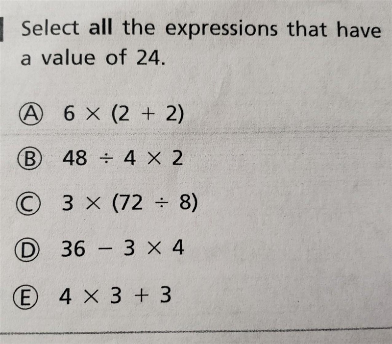 Select all the expressions that have a value of 24 ​-example-1