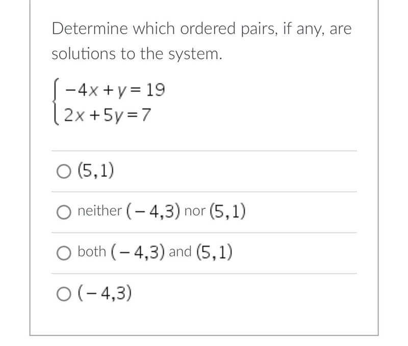 Determine which ordered pairs, if any, are solutions to the system.-example-1