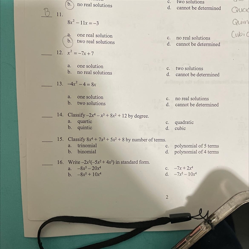 Question 12 please help. Find the number of solutions to the Quadratic Equation.-example-1