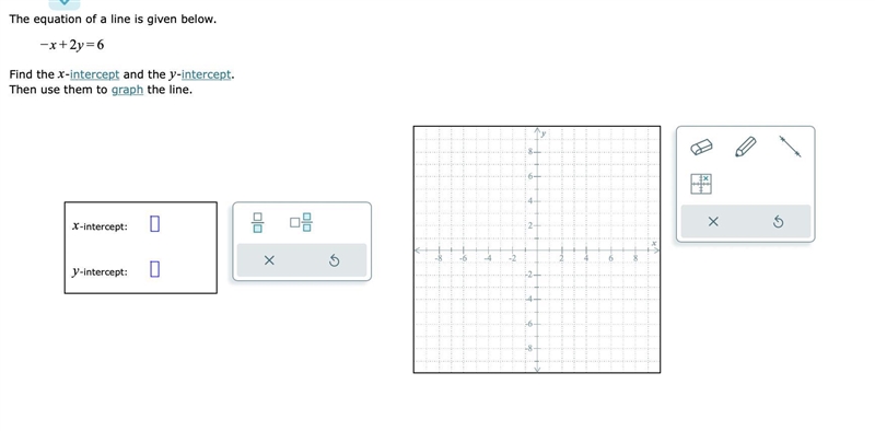 The equation of a line is given below.Find the x-intercept and the y-intercept.Then-example-1