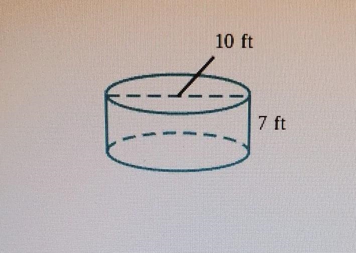 Cylindrical water tank 10ft diameter 7ft height what is the volume?use the value 3.14 for-example-1