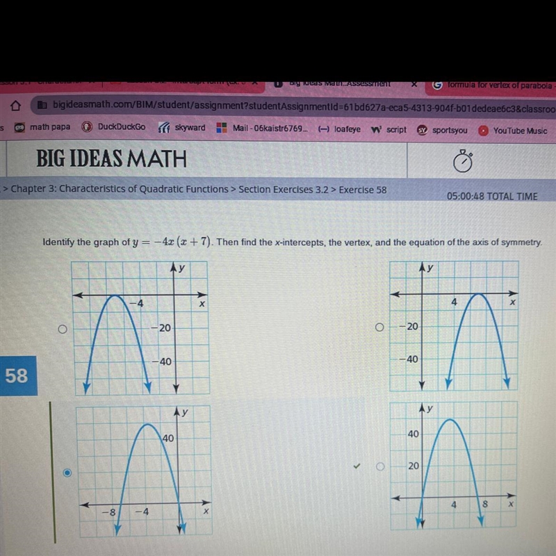 I JUST need the vertex of the parabola, thank you-example-1