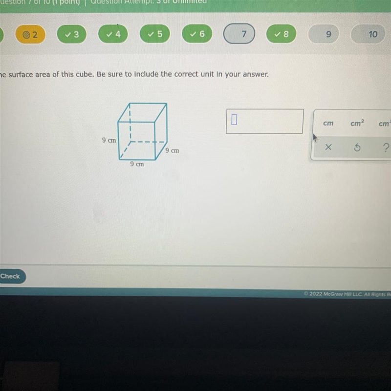 Find the surface area of this cube. Be sure to include the correct unit in your answer-example-1