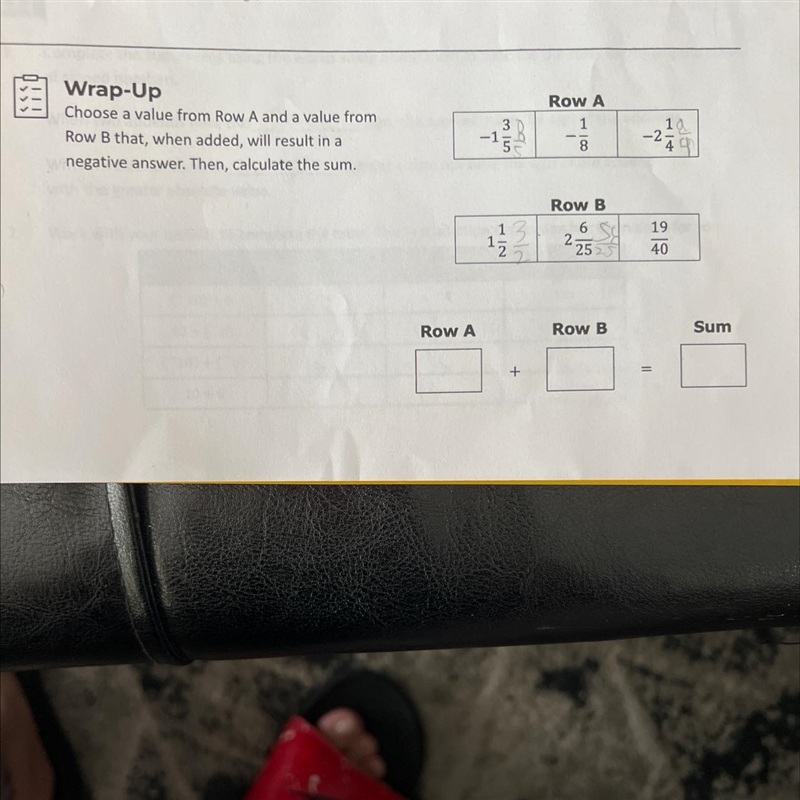 Wrap-Up Choose a value from Row A and a value from Row B that, when added, will result-example-1