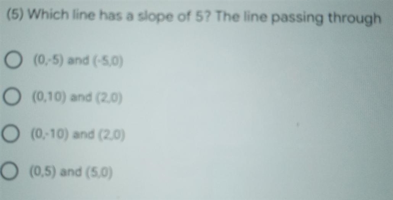 Which line has a slope of 5? The line passing through-example-1