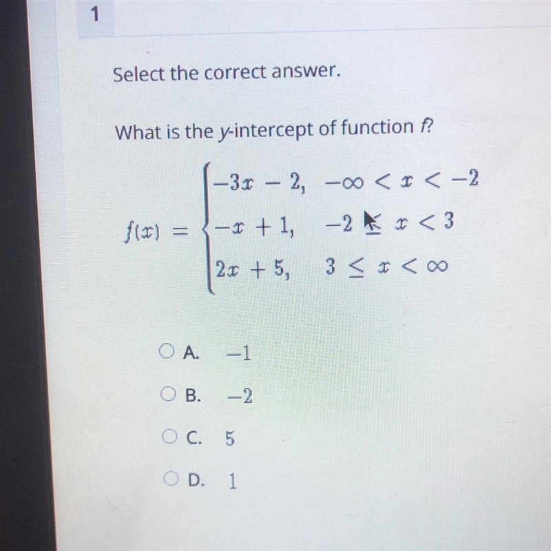 What is the y-intercept of function f?( look at picture) - fix) —3r – 2, 3-x + 1, -2 t-example-1