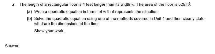 Please help me with this problem:2.The length of a rectangular floor is 4 feet longer-example-1