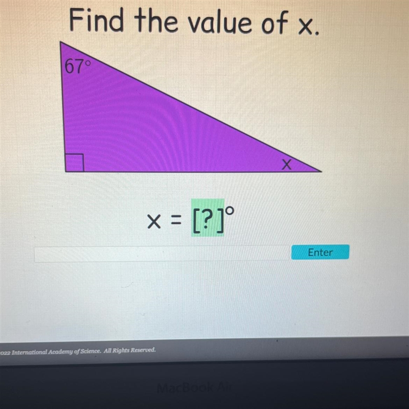 Find the value of x. 67° X-example-1