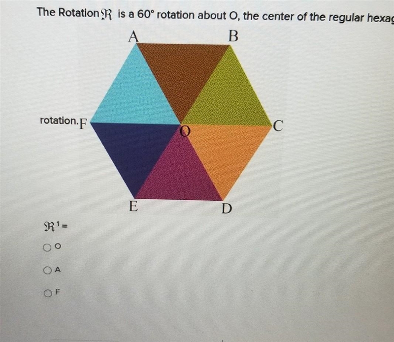 the rotation are is a 60 degree rotation about the center of the regular hexagon State-example-1