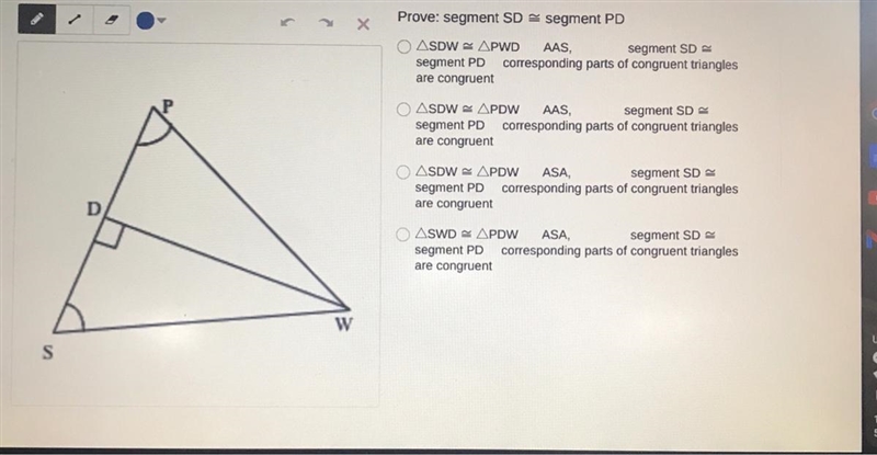 Prove: segment SD segment PDхO ASDW 2 APWD AASsegment SD 2segment PD corresponding-example-1