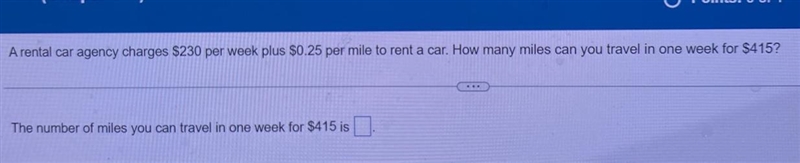 A rental car agency charges $230 per week plus $0.25 per mile to rent a car. How many-example-1