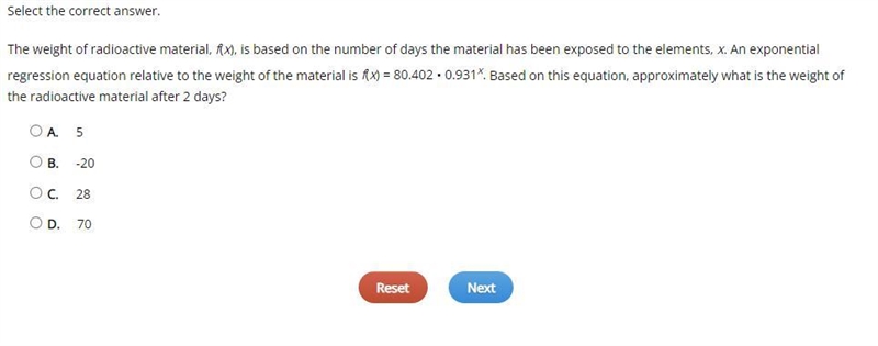 PLEASE HELP ASAP! The weight of radioactive material, f(x), is based on the number-example-1