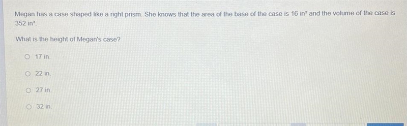 Megan has a case shaped like a right prism. She knows that the area of the base of-example-1