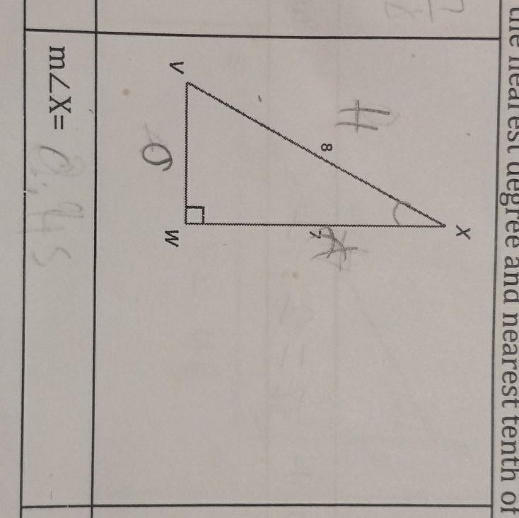 Solve the right triangle. Round to the nearest degree and nearest tenth of a unit-example-1