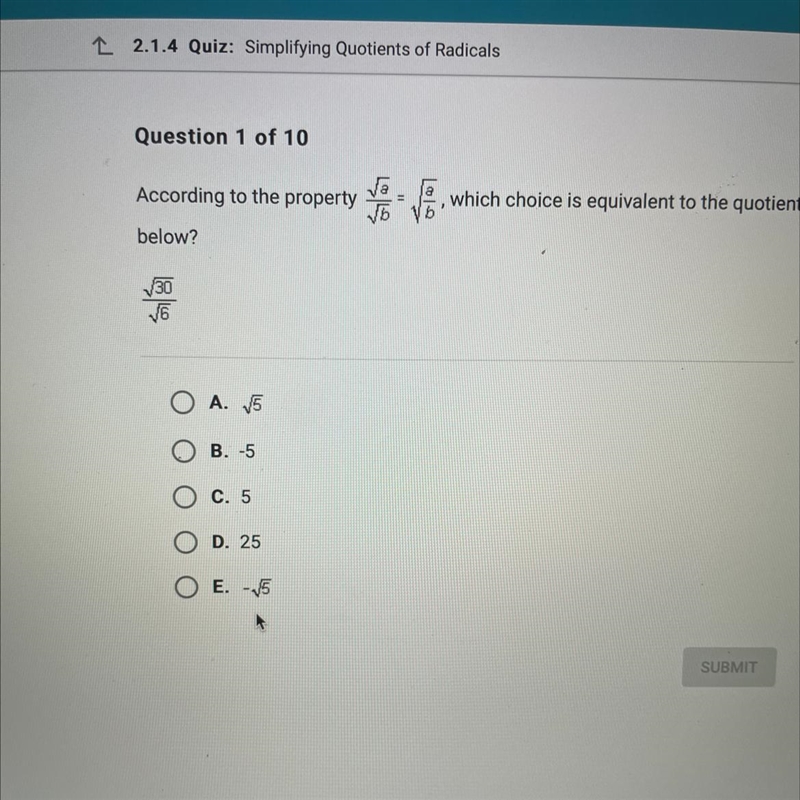 According to the propertyWhich choice is equivalent to the quotient below!-example-1