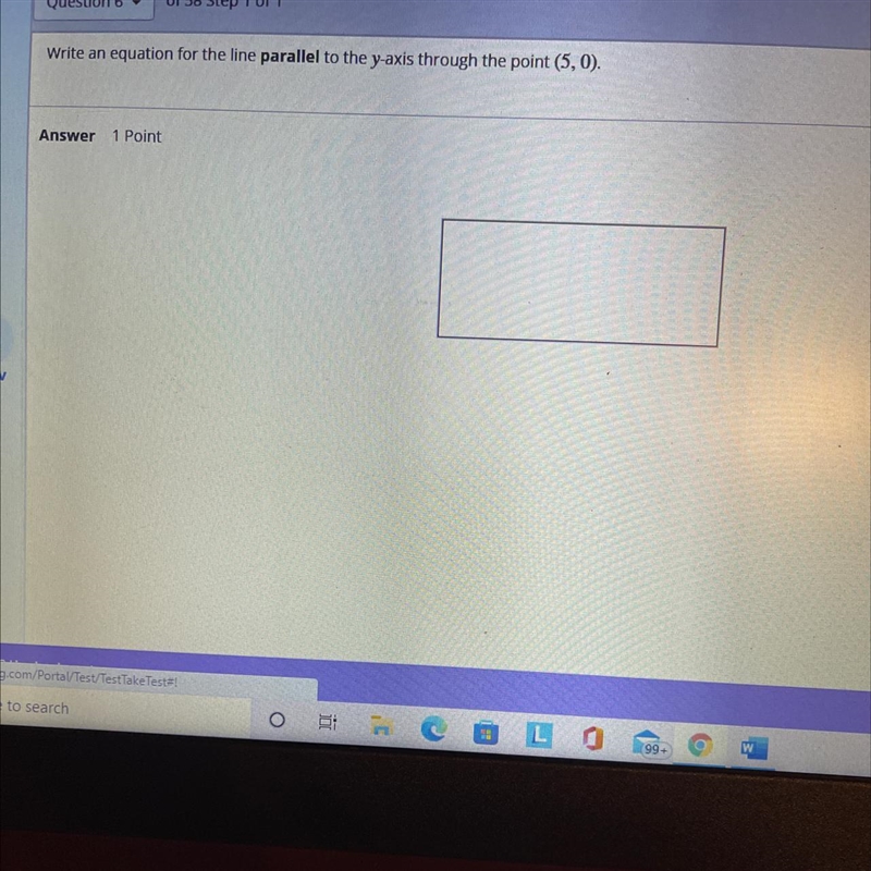 Write an equation for the line parallel to the y-axis through the point (5,0)-example-1