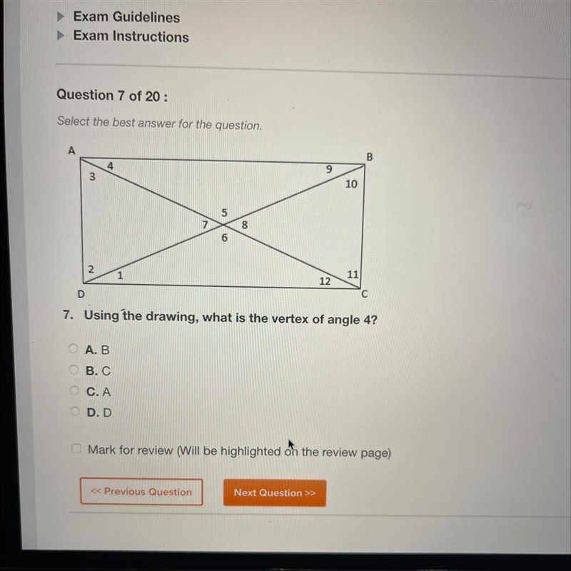 Using the drawing what is the vertex of angle 4?-example-1