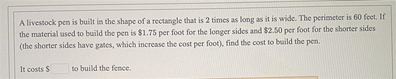 A livestock pen is built in the shape of a rectangle that is 2 times as long as it-example-1