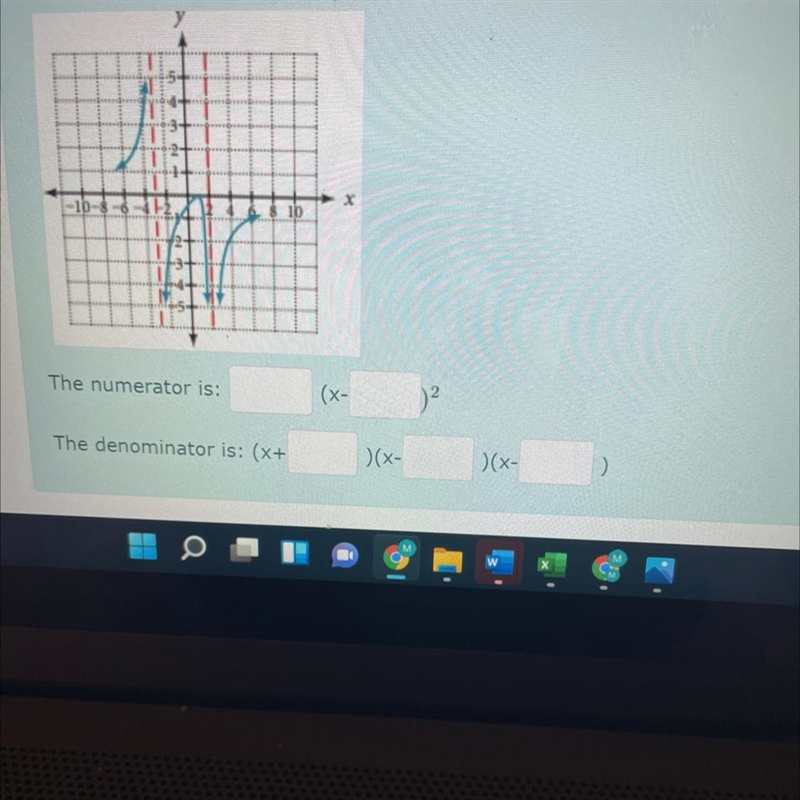 Use the given graph to create the equation for the rational function. The function-example-1