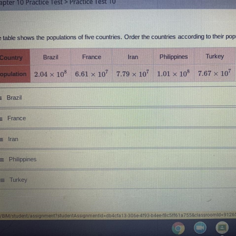 Order the countries according to their populations from greatest (top) to least (bottom-example-1