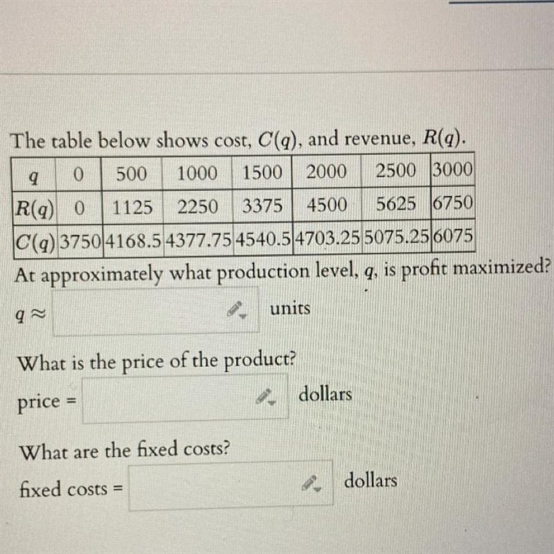 At approximately what production level, q, is profit maximized?unitsWhat is the price-example-1