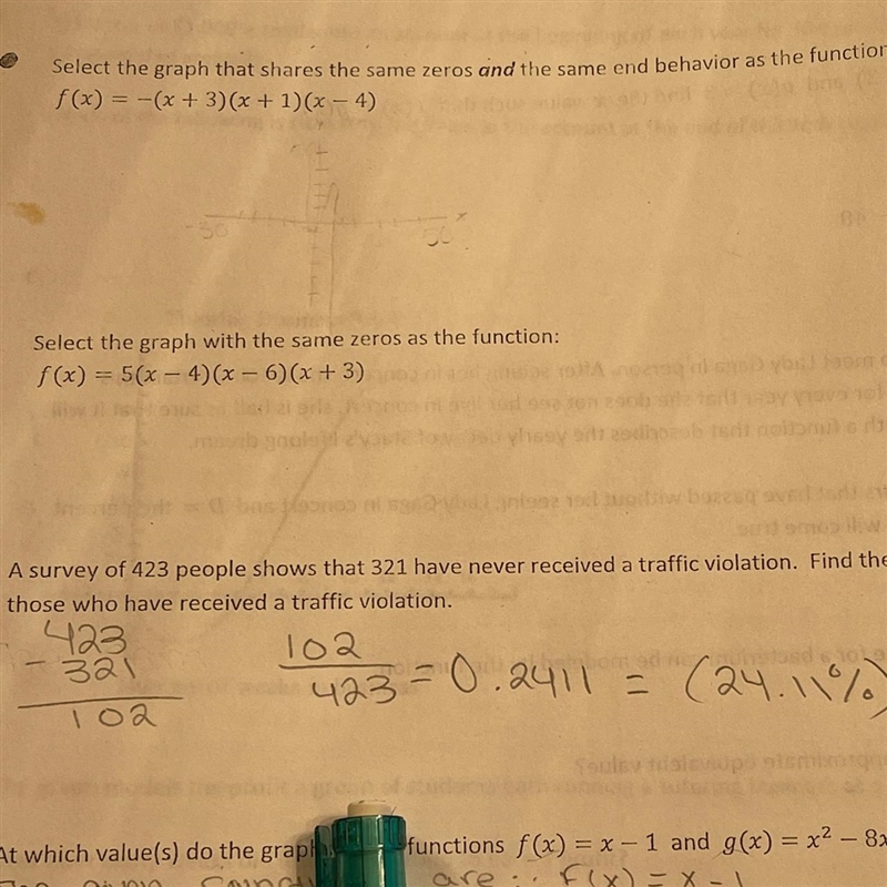 Select the graph that shares the same zero and the same end behavior as the function-example-1