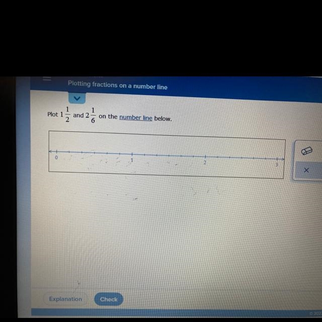 Plot 1 1/2 and 2 1/6 on the number line.-example-1