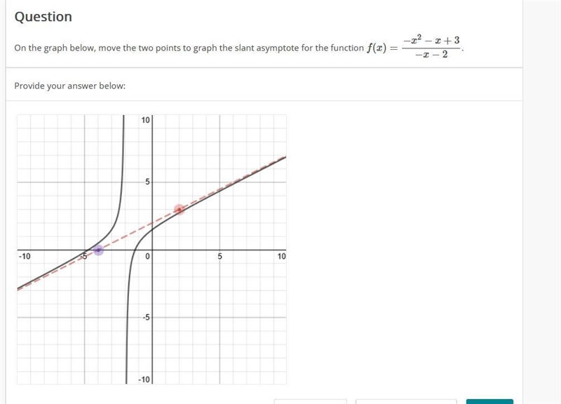 check pictureOn the graph below, move the two points to graph the slant asymptote-example-1