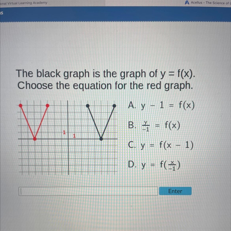 The black graph is the graph of y = f(x). Choose the equation for the red graph. A-example-1