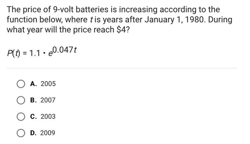 The price of 9-volt batteries is increasing according to thefunction below, where-example-1